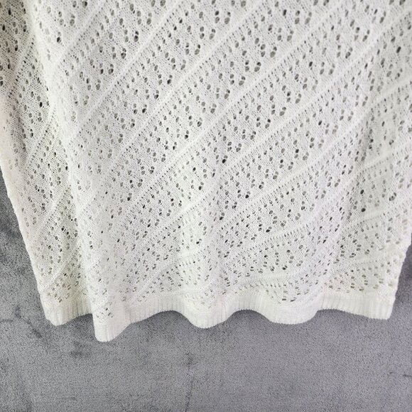Womens Ivory White Emily Daniels Open-Knit Sweater 3/4 Sleeve Round Neck Size XL - Picture 3 of 13